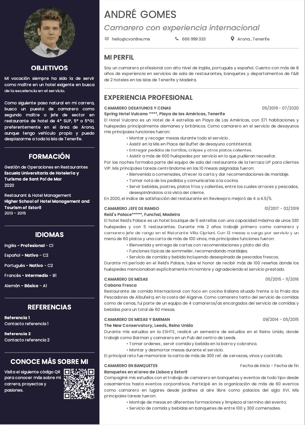 Curriculum De Camarero O Camarera Profesional Ejemplos Y Gu a