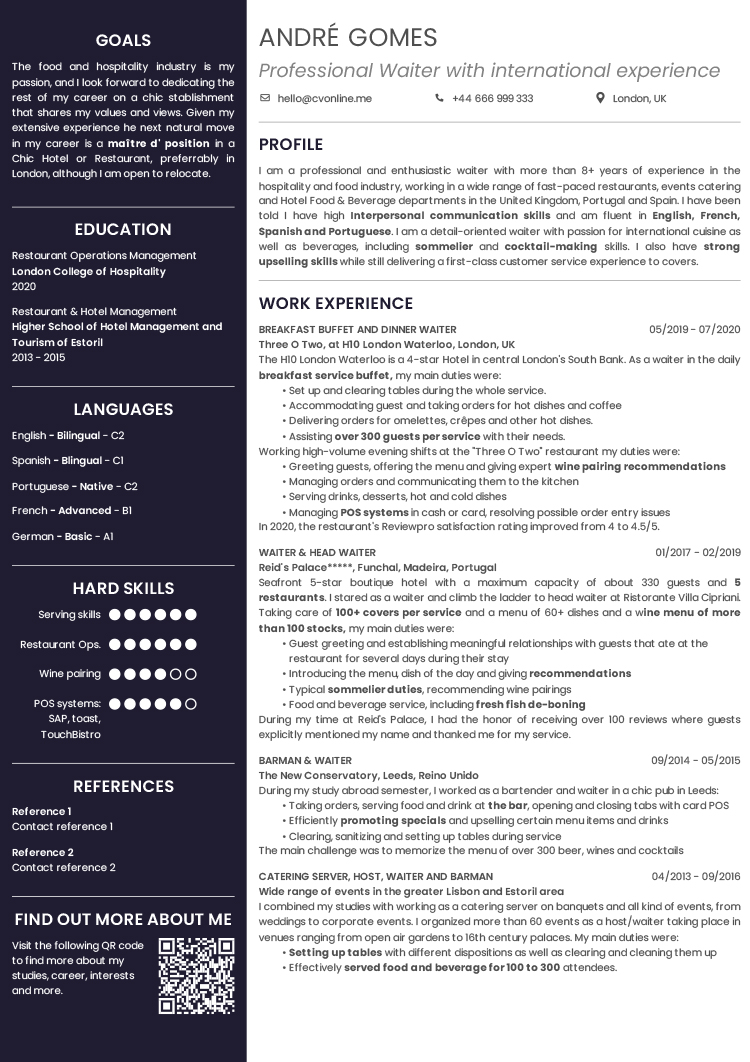 Job-Winning Waiter / Waitress CV Example + The Ultimate Guide