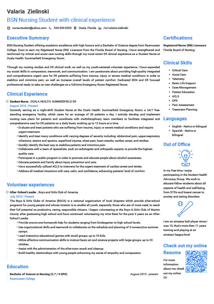resume profile summary examples for students