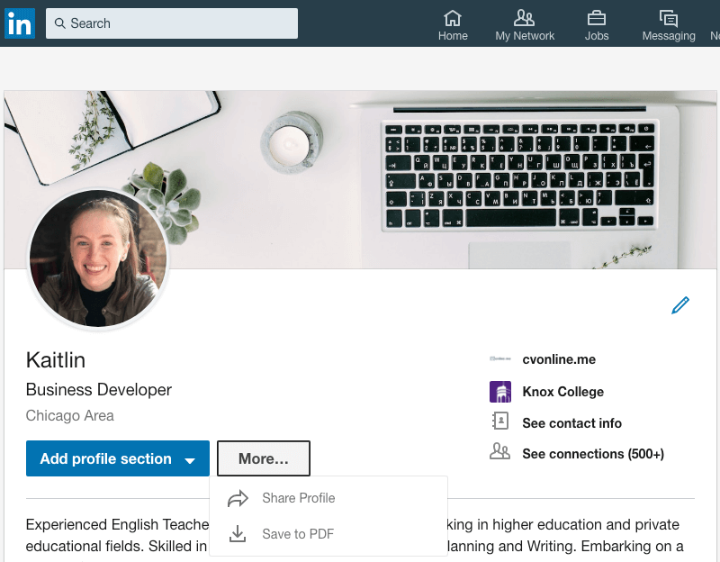 how to download my linkedin profile as pdf