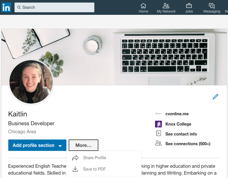 how to save as pdf file linkedin profile